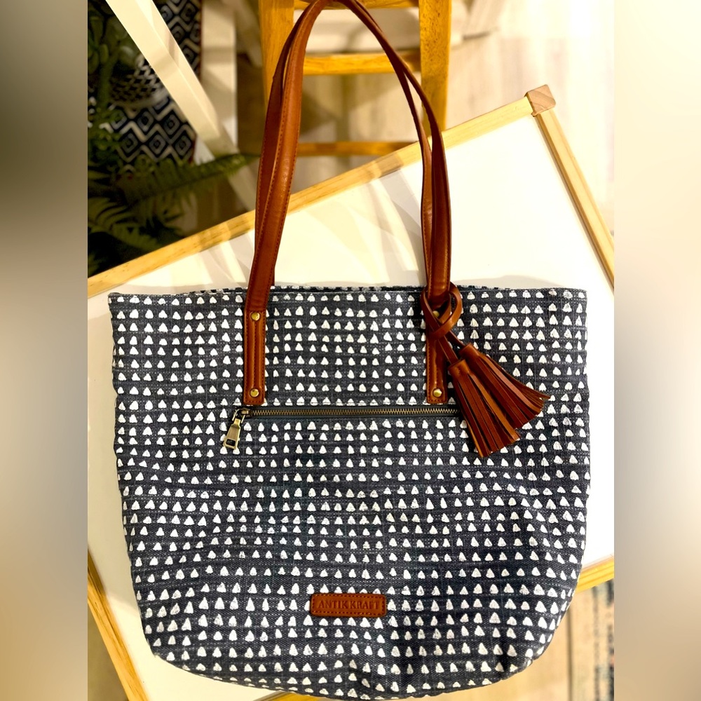 Oversized Canvas Tote with Leather Tassels